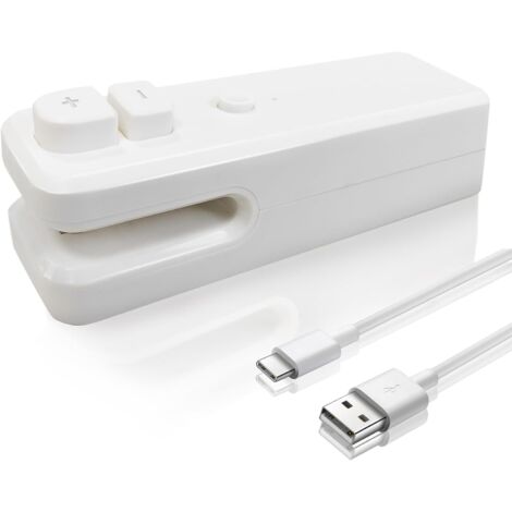 Mini Scelleur,Scellant et Coupeur Sous Vide Portatif,Thermoscellant 2 en 1 Rechargeable Pour Sacs de Stockage de Nourriture,Collations,Fruits,Biscuits Frais (Blanc) (1/5)