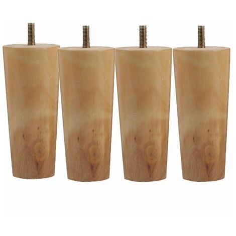 Pieds de meuble en bois massif 12 cm – Lot de 4 – Capacité de charge 100-200 kg – Plaque de montage avec vis M8 – Antidérapants