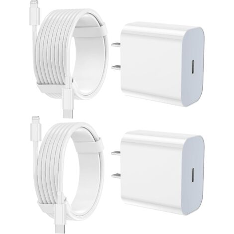 Chargeur rapide compatible iPhone, lot de 2 blocs de charge rapide 20 W Type C avec câble USB C vers Lightning de 1,8 m, compatible avec iPhone 14/13/12/11 Pro Max/XS Max/XR/X, iPad (1/5)