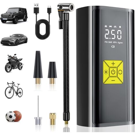 Compresseur à Air Portatif,Mini Compresseur a Air Portatif 4000mAh, Pompe a 150 PSI Gonfleur Velo avec Écran Digital et Lumières LED,pour Voiture Rechargeable pour Vélo, Moto, Scoote, Balle (1/5)