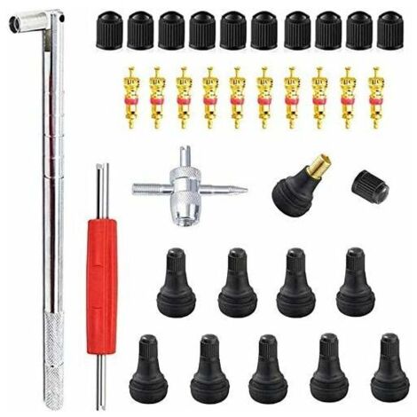 33Pcs Demonte Valve Pneu Outil, Valve Core Remover pour Voiture Remplacement, Valve Core 10pcs, 4-1 Outil de Réparation de Valve de Pneu - Démonte Valve Pneu, Tire Repair Kit (1/5)