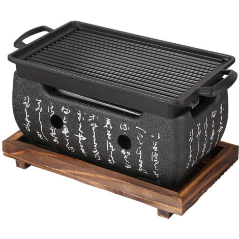 Barbecue portable japonais en céramique – Mini poêle à charbon de bois – Gril de table pour yakiniku et yakitori – Base en bois
