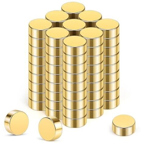 6x3mm Aimant Néodyme Doré, Paquet de 80 Pièces Aimants Puissants pour Réfrigérateur, Tableau Blanc, Ecole, Bureau, Petits Aimants Ronds pour Bricolage Photos, Notes