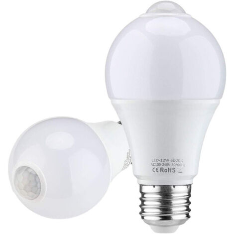 Capteur de mouvement de l'ampoule, ampoule à LED E27 12W blanc chaud 3000k avec capteur de mouvement automatique allumage / arrêt de l'ampoule escalier de garage couloir jardin 2 pièces [niveau d'éner (1/5)