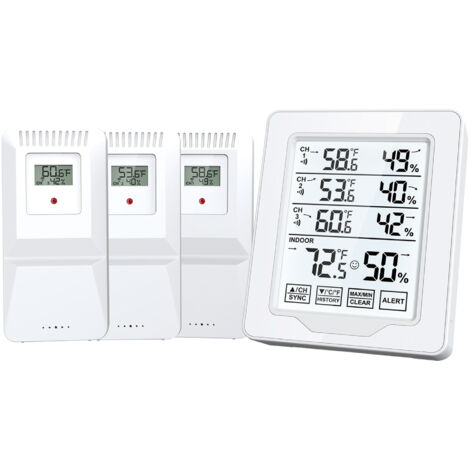 Thermohygromètre moniteur d'alarme tactile numérique grand écran intérieur et extérieur thermohygromètre, blanc, 10,4 x 2,5 x 12 cm (1/5)