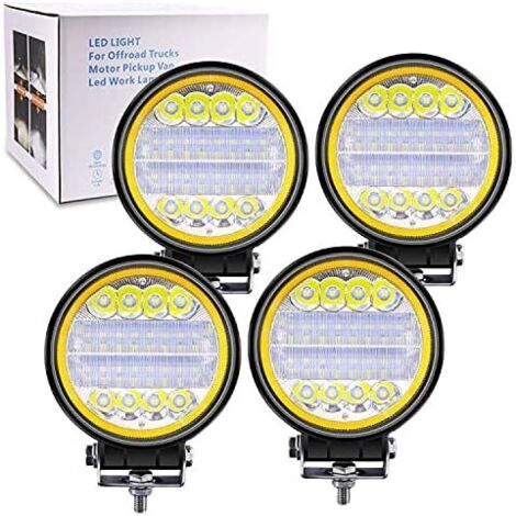 2PCS Feu de Travail LED, 72W Projecteur Phare de Travail Feux Spot Flood Feux Antibrouillard con Ambre Angel Eyes Feux Additionnels LED Barre pour Moto Camion Hors Route Tracteur ATV