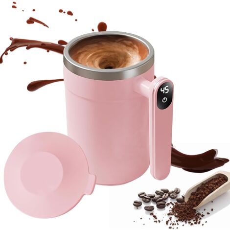 Tasse Auto-Agitation, 400ml Tasse Magnétique Automatique avec Indicateur de Température, Magnétique Self Stirring Mug Acier Inoxydable pour Café, Lait, Chocolat Chaud, Thé (1/5)