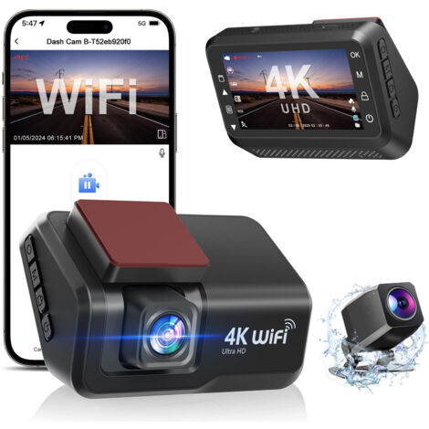 Dashcam voiture avant arrière 4K 1080P – Vision nocturne – Moniteur de stationnement – Application WiFi – Écran tactile 3 pouces – Carte 64 Go incluse