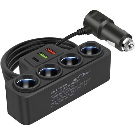 Adaptateur Chargeur De Voiture USB Rapide, Adaptateur Chargement Téléphone Portable Véhicule, Chargeur De Voiture, Multi Prise Allume Cigare Adaptateur, Universelles Ladezubehör Für Autos (1/5)