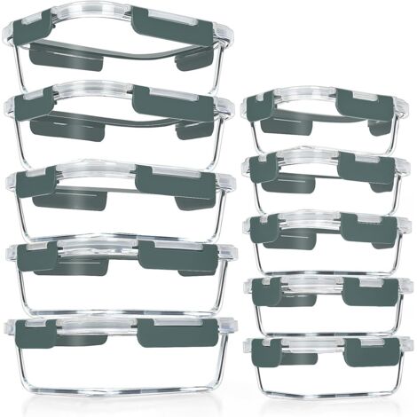 Lot de 10 récipients en verre hermétiques – Pour micro-ondes, four, congélateur – Couvercles sans BPA – Idéal pour préparation repas