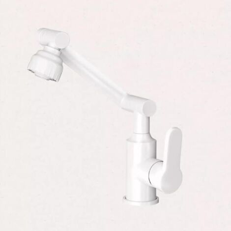 Mitigeur de lavabo pivotant, levier unique, sortie d'eau à 2 positions avec flexible G1/2, robinet de salle de bain, mitigeur de lavabo pivotant à 360 degrés, chrome (blanc) (1/5)