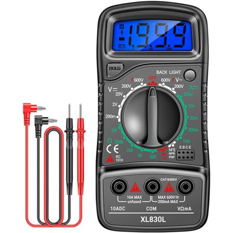 Multimètre numérique portatif XL830L, rétro-éclairage LCD, ampèremètre AC/DC, voltmètre Ohm, testeur de tension 0-600V (1/5)