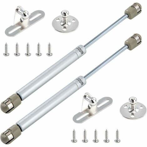 Vérins à gaz 200N – Amortissement silencieux pour portes d'armoires – Plastique ABS et acier – Lot de 2 – Charge max 20kg