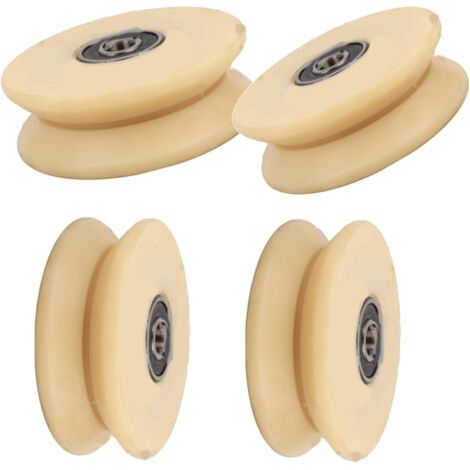 Ensemble de 4 poulies fixes de remplacement de diamètre, roulettes unidirectionnelles, roulettes en nylon blanc, robustes, pour conteneurs, grues, portes pour chiens, portes coulissantes (1/5)