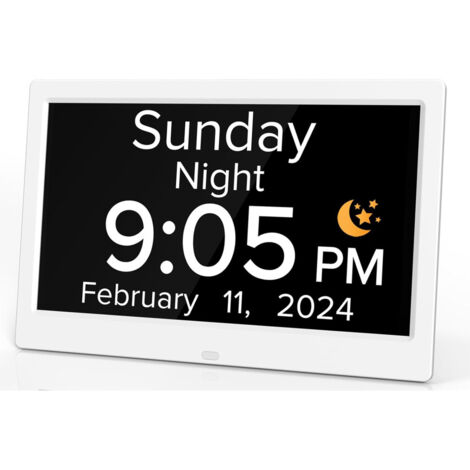10 Pouces Horloge Numérique de Jour Grand Écran Réveil Murale (Blanc)