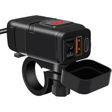 Chargeur de voiture et moto, prise USB QC 3.0 et voltmètre LED 6-30 V, adaptateur USB étanche IP65 avec interrupteur marche/arrêt pour bateau, SUV 12 V (rouge) (1/5)