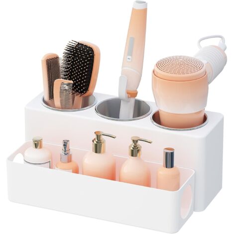 Support Seche Cheveux, Support pour Fer à Lisser, Rangement Brosse Cheveux, Porte Brosse Dents, Organisateur Salle de Bain, Bathroom Organizer, Rangement Maquillage Coiffeuse, Blanc