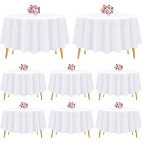 Lot de 8 nappes Rondes en Polyester Blanc de 228 cm, lavables, Nappe Ronde Nappe Blanche pour Mariage/fête/Banquet/Salle à Manger/Table de Buffet (blanc/228 cm)
