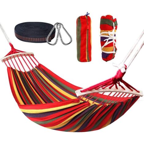 Hamac Double à Barres Capacité de Charge Statique 300 kg 200 x 150 cm Couleurs Arc-en-Ciel Convient pour intérieur, Balcon, extérieur, Voyage, Camping, randonnée (1/5)