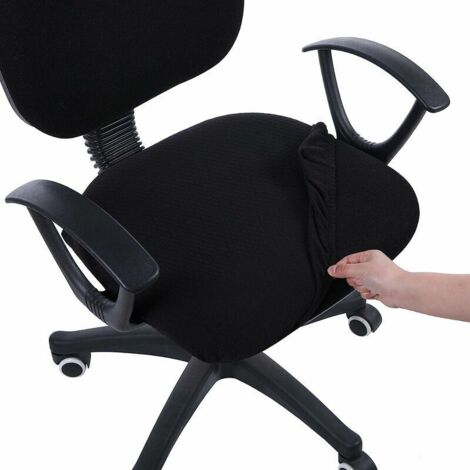 Housses de siège de chaise d'ordinateur de bureau en jacquard extensible, protecteurs de coussin de siège de chaise de bureau anti-poussière lavables amovibles - noir (1/4)