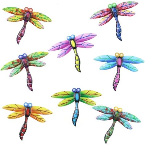 Lot de 8 libellules décoratives murales en métal pour l'extérieur, décorations de jardin à suspendre, décorations d'intérieur ou d'extérieur (1/5)