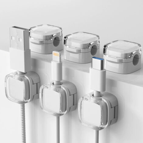 6 Pack Clips Câble Organisateur de Câbles Magnétique Auto-adhésif Support de Câbles pour Bureau, Table de Nuit, Câbles de Chargement, HDMI, USB, Audio, Blanc (1/5)