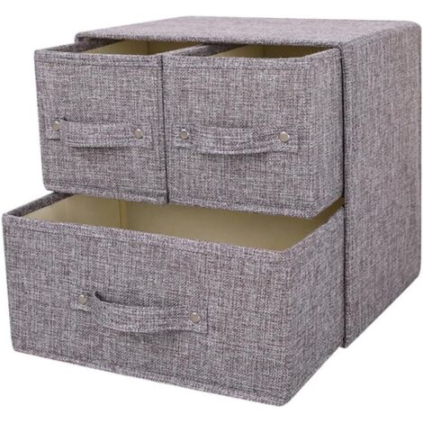 Boîte de rangement en tissu Bacs de rangement avec poignée Organisateur de tiroir avec couvercle Bacs de rangement pliants Boîte pour chaussettes, sous-vêtements, 1 big + 2 small drawers (1/5)