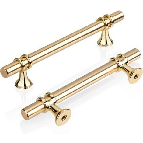 Lot de 6 Doré T Poignée Meuble Cuisine 96mm, Moderne Élégant Or Poignée Porte Armoire Alliage de Zinc Bouton Tiroir pour Cuisine, Salle de Bain, Chambre, Bureau Inclus Vis (1/5)