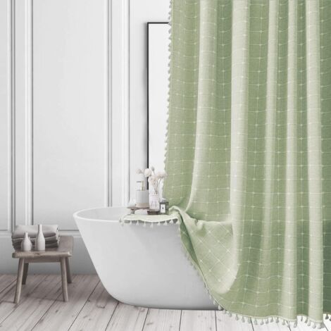 Shower Curtain - Farmhouse Boho Modern Linen Fabric Shower Curtains for Bathroom, Bohemian Cute Thick Bathroom Curtain Set with Tassel - Bohemian Cloth Shower Curtain Long 72x78 Inch