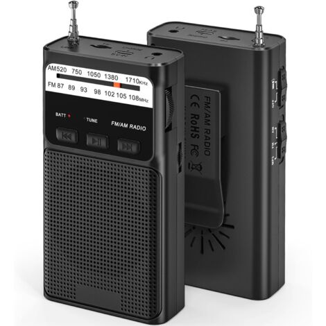 Petit Radio Portable, AM(MW)/FM Poste Radio Portable avec Rechargeable Batterie 1200mAh, Transistor Radio de Poche avec Excellente Réception, Excellente Qualité Sonore avec Lampe de Poche/TF