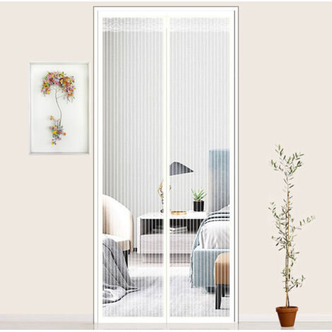 Moustiquaire Porte Fenêtre 120x220cm Magnétique Rideau de Porte Anti Mouche Maille Ultra Fine Moustiquaire Fenêtre Aimantée Protection Contre les Moustiques, Bande Adhésive Incluse, Blanche (1/5)