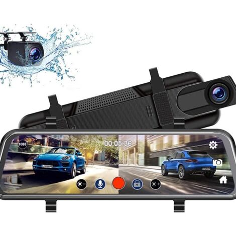 10" Dashcam Voiture Rétroviseur Écran Tactile, Arrière et Avant Full HD 1080P Streaming Media DVR 170 ° Grand Angle de Vision Nocturne (1/3)