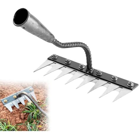 Râteau de jardin en acier au carbone 8 râteau de jardin en métal très résistant, râteau en fer pour jardinage et désherbage, râteau à main pour déchaumage (1/5)