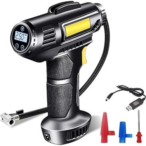 Gonfleur Pneus Voiture, 4000mAh 12 V Compresseur à Air Portatif Gonfleur Pneus Voiture sans Fil, Rechargeable 150 PSI Compresseur Voiture Pompe Electrique avec LED et Adaptateurs de Buse (1/5)