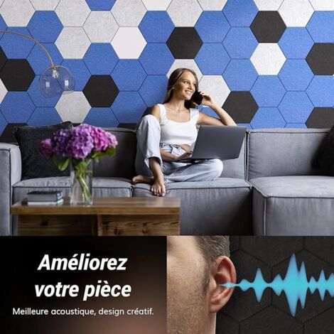 Lot De 18 Panneaux Acoustiques Hexagonaux TONOR Bleu - Mousse Haute Densité 1700 G/m² Anti-Écho
