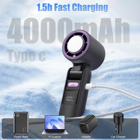 Mini Ventilateur Portable Avec Refroidissement LED – 5000mAh, 1-199 Vitesses, Ultra Puissant Pour Été