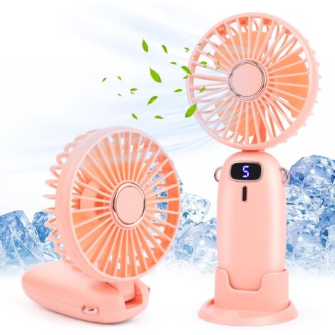 Ventilateur à Main, Ventilateur Portatif, Petit Ventilateur De Poche 5 Vitesses Avec Base, Mini Ventilateur USB Portable Silencieux Puissant Table Pour Bureau, Extérieur (Rose)