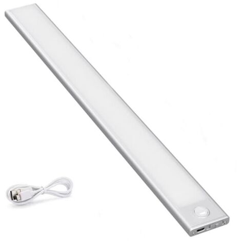 Luminaires d'armoire avec détecteur de mouvement, 170LM, éclairage à capteur LED, veilleuse à batterie rechargeable USB, éclairage d'armoire,automatique / marche / arrêt, Blanc chaud (1/5)