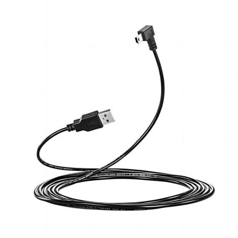 Extra Long 3M USB A à Mini USB Câble 90 degrés à angle droit Mini B Câble de données charge rapide avec 5 pinces de câblage pour Garmin Dash Cam Voiture Dashcam Tomtom GPS Navigation DVR (1/5)