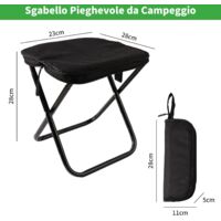 Belfoyer Tabouret Pliant Portable 200 Kg - Chaise Camping Pêche Avec Bandoulière - Noir - Diamètre 26 Cm