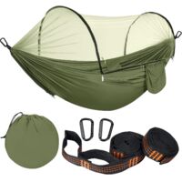 Ultra-léger Hamac Moustiquaire Capacité de Charge de 300kg Suspendu Hamac sur Pied Respirant Nylon Parachute Séchage Rapide Exterieur pour Camping, Randonnée, Jardin, Randonnée Pédestre Vert