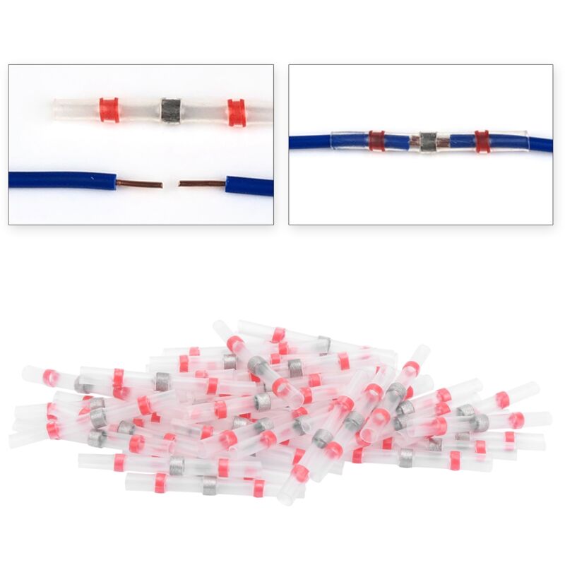 Lot De 50 Connecteurs Thermorétractables Rouges Pour Soudure - 22-18 AWG (0.5-1.0mm²)