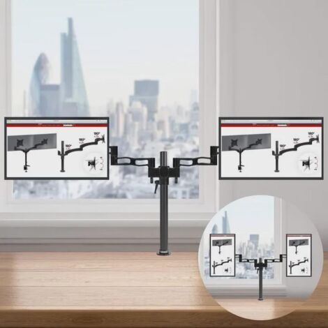 Support Mural Double Écran – Adaptateur VESA Pour 2 Moniteurs 13 à 27 Pouces – Inclinable, Pivotant, Charge Max 10 Kg Par Bras – 75x75 / 100x100 Mm