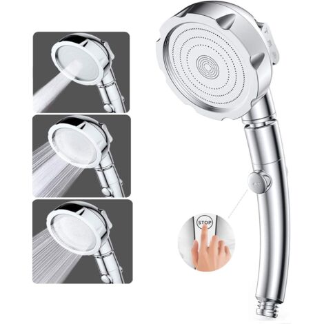 Pommeau de Douche Douchette Pommeau de Douche Haute Pression 3 Modes Douche Salle de Bain ABS Acier Inoxy avec Bouton STOP Type Universel Haute Pression Economie d'Eau (1/5)