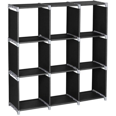 Étagère de Rangement Multifonctionnelle Assemblée à 3 Niveaux et 9 Compartiments, Noir (1/5)