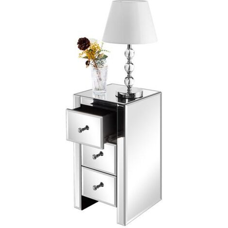 Table De Chevet FCH Cristal Blanc – Meuble Chambre Avec Miroir Et Poignées Cristal
