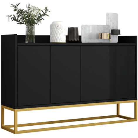Buffet moderne de style minimaliste 4 portes sans poignées pour salle à manger, salon, cuisine (noir) (1/5)