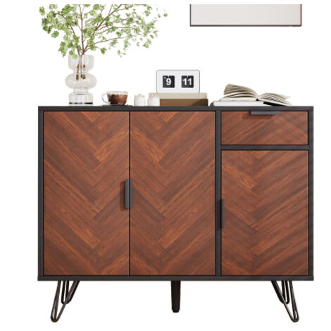 Armoire de rangement moderne, sideboard en noir et aspect bois avec tiroir et étagères réglables en hauteur (90 x 30 x 71.5 cm) (1/5)