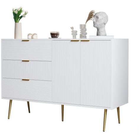 Sideboard, armoire de salon avec portes et tiroirs, étagères intérieures, commode avec poignées et pieds dorés (1/5)