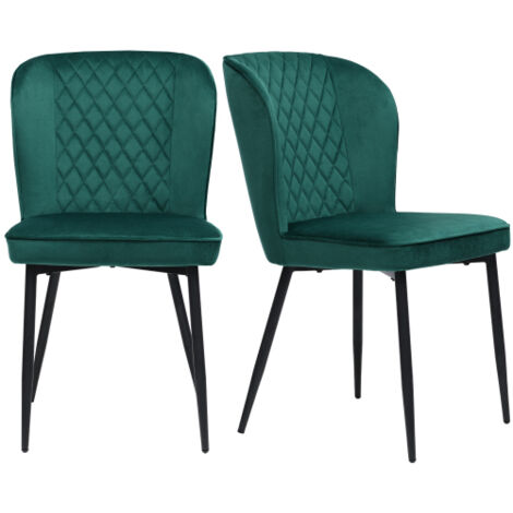 Chaise de salle à manger (2 pièces), vert foncé,Chaise design rembourrée avec dossier,assise en velours structure en métal (1/5)